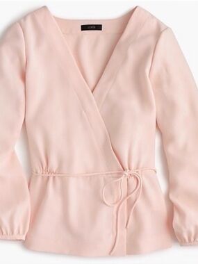 J.Crew Blush Pink Drapey Crepe Faux-Wrap Top with a V-neckline. Size 00.